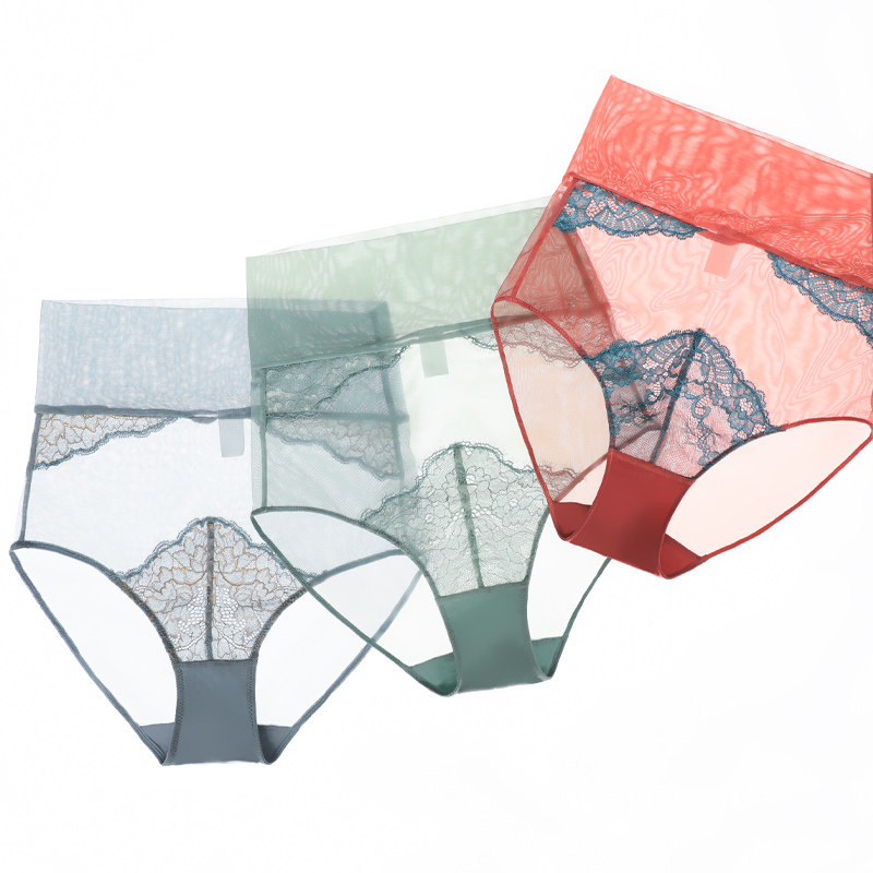 High waist underwear girls have a big hips in 2023 new fashion summer thin sexy lace to collect small belly