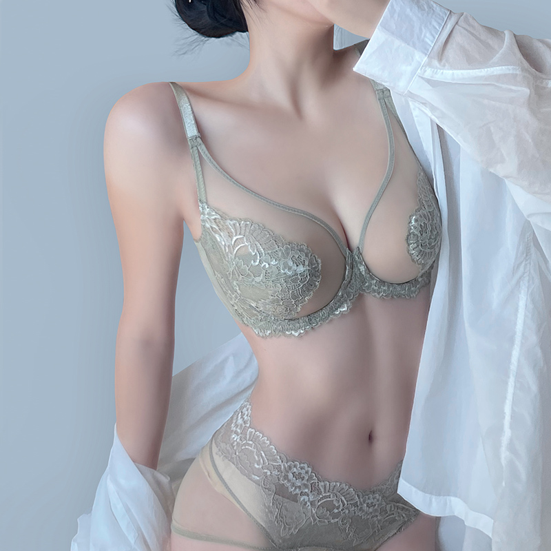 オリジナル下着レディース夏用薄型スタイル大胸小胸セットギャザーフルカップ脇肉垂れ防止超薄型ブラジャー