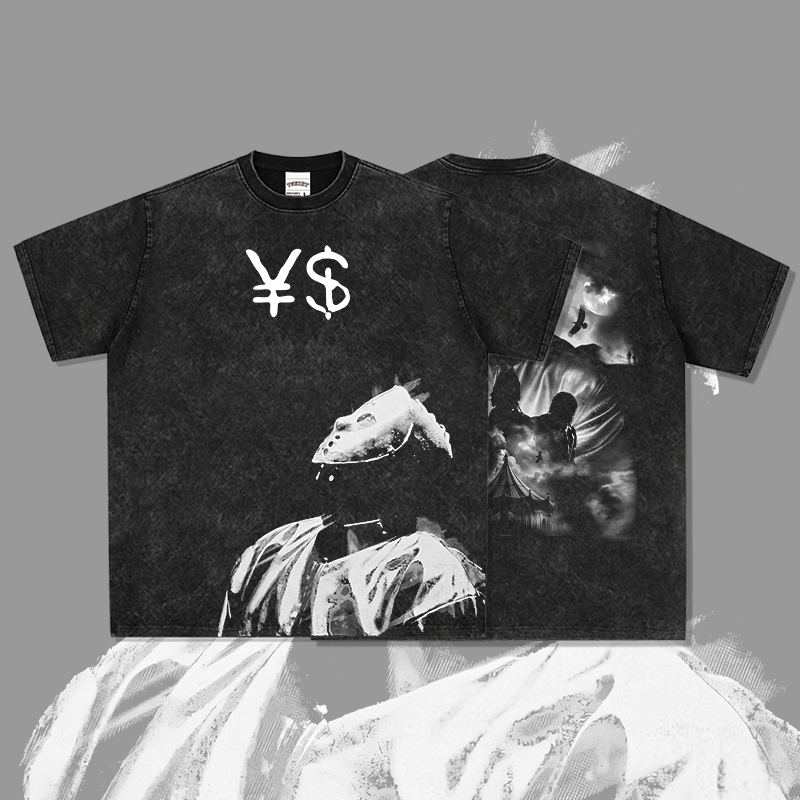 Bc Retro American Style Kanye West Double-Sided Printed Short-Sleeve T-Shirt High Street Washed Heavy Cotton Trendy Tee