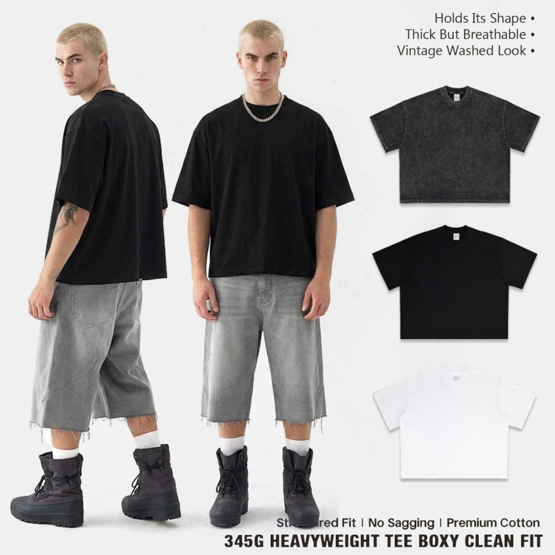 345g Heavyweight Short-Sleeved Men's American Retro Boxy Loose Short T-Shirt Clean Fit Pure Cotton Basic Style Trendy Brand 345g Heavyweight Short-Sleeved Men's American Retro Boxy Loose Short T-Shirt Clean Fit Pure Cotton Basic Style Trendy Brand