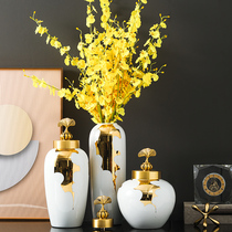 Jingdezhen Ceramic Vase Pendulum with light and luxurious decoration New Chinese living room Xuanguan Hotel Lobby Club Table Flower Inserts