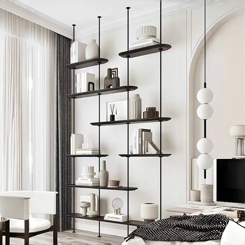 Modern Minimalist Iron Art Floor-To-Ceiling Storage Rack, Open Display Shelf for Living Room and Office Partition