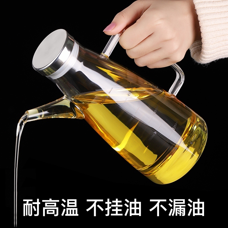 Oil Pot Tea Flower Glass Kitchen Home Oil Spill bottle No oil spill with scale Sauce Oil Vinegar Tank Large Capacity Oil Tank
