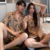 Summer Short Sleeve Lovers Sleepwear Male Ice Silk Thin plus Mast Code Fat MM200 Jin Silk Woman Home Suit Suit