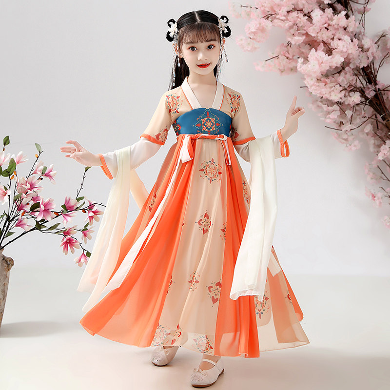 Girls Hanfu Spring and Autumn Children's Tang Costume Chinese Style High-end Girls Dress Super Immortal Ancient Style Costume 2022 New Model