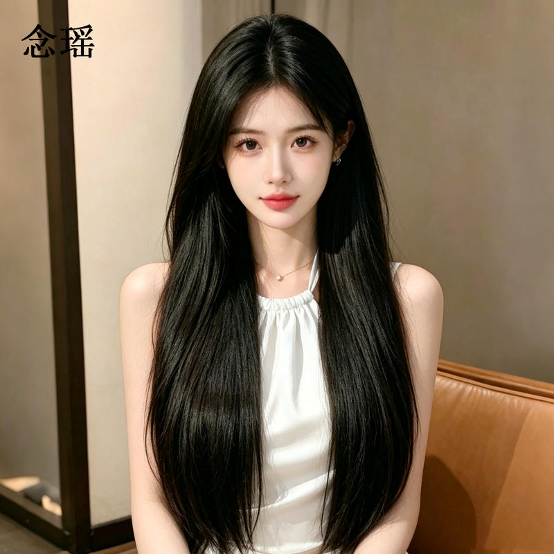 Seamless Liquid Half Wig for Women, Full Real Hair, Natural and Traceless, No Hair Net, Middle Part Long Straight Hair Wig, Full Head Wig