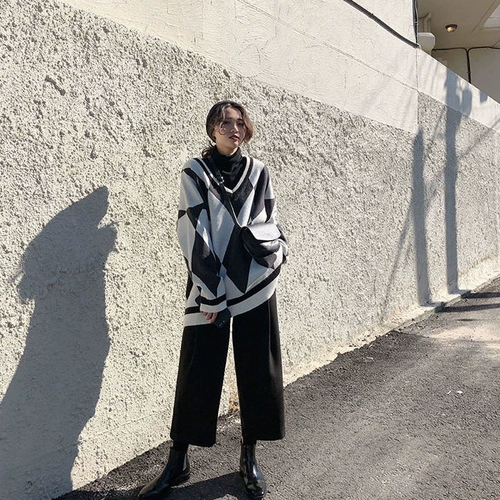 Ретро свитер, штаны, комплект, популярно в интернете, подходит для подростков