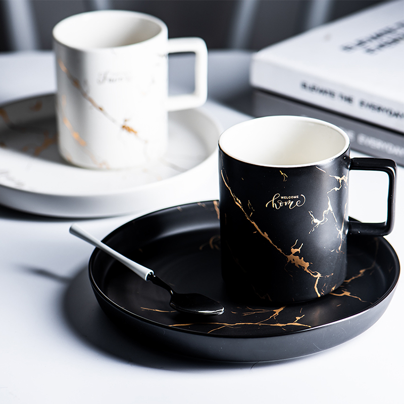 Nordic crack in marble ceramic coffee cup keller set contracted cup cup plate glass office