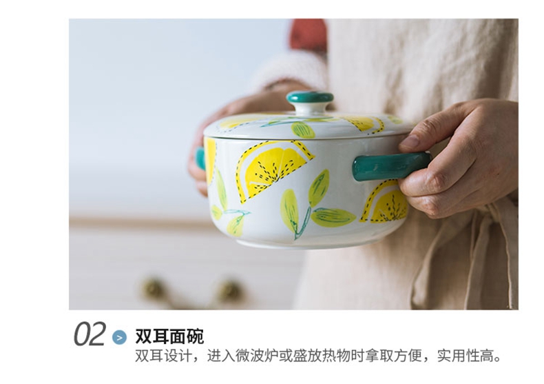 Hand - made cherry rainbow such as bowl with cover mercifully dormitory, lovely home with cover ceramic bowl Japanese ears big bowl of soup bowl