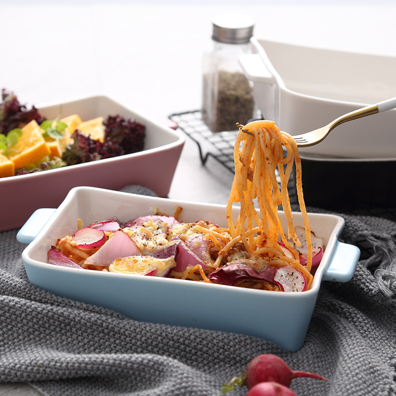 Baking series western - style grilled ceramic bowl ears pan oblong candy color pasta salad bowl dish cheese baked FanPan