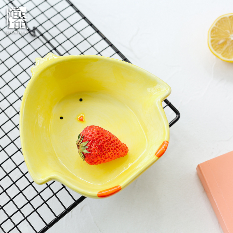 Express cartoon baby chicks eat rice bowl bowl dish of children assist food bowl of hand - made of ceramic tableware bowl dish plate