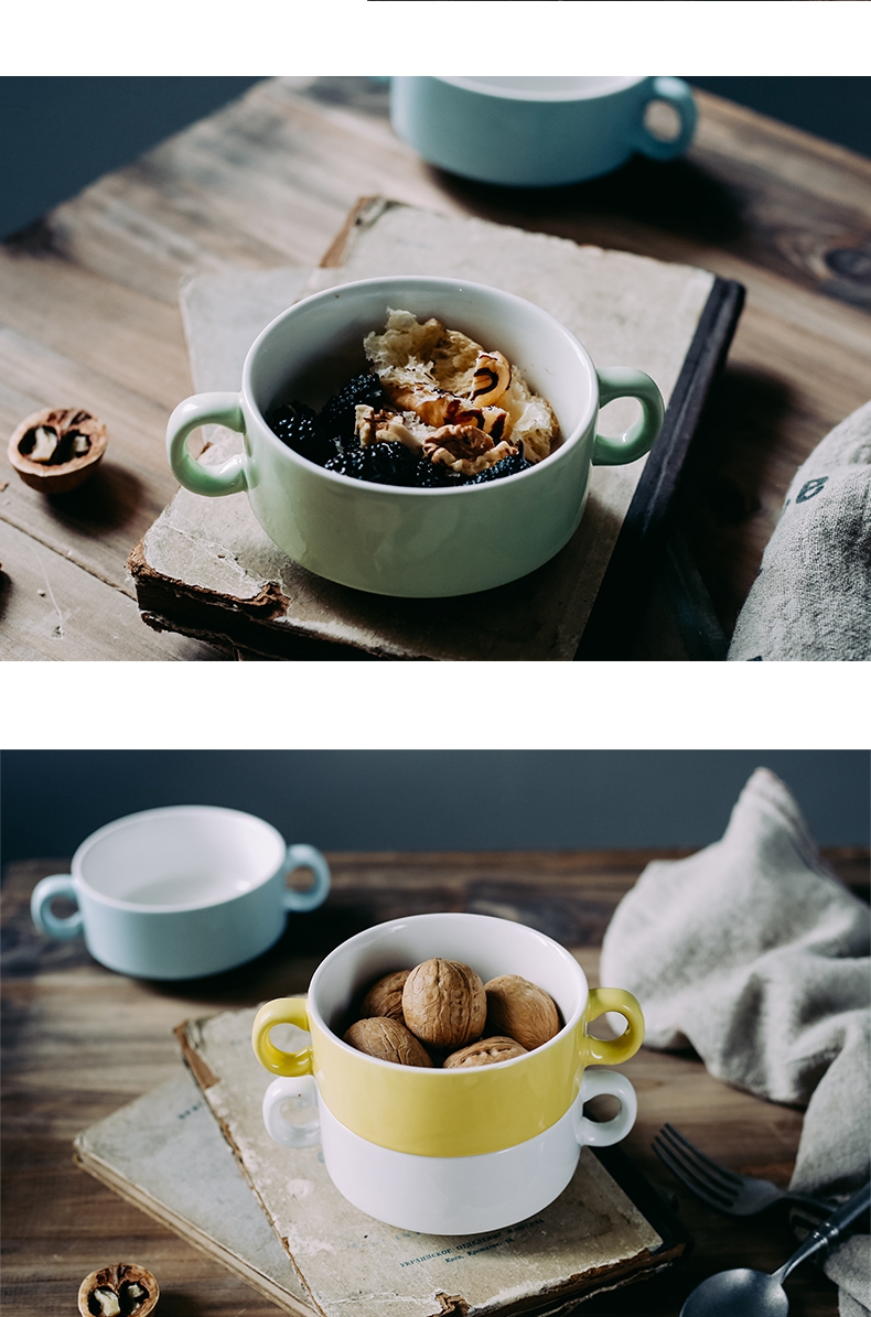Contracted ceramic ears breakfast cereal bowl dessert bowl of soup bowl of porridge bowl of steaming roast home steamed egg bowl bowl of stew dessert bowl