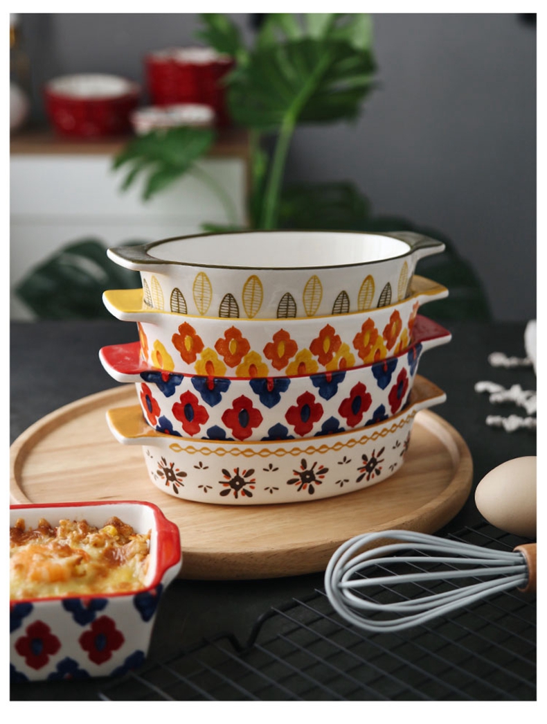Ears rectangle plate ceramic baking oven with cheese baked FanPan with American baking utensils creative dish