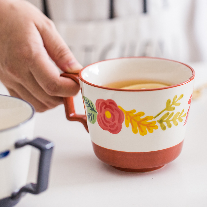 Four seasons series of household ceramic cup, cup of ultimately responds a cup of tea cups with handles creative hand - made cup large capacity to restore ancient ways