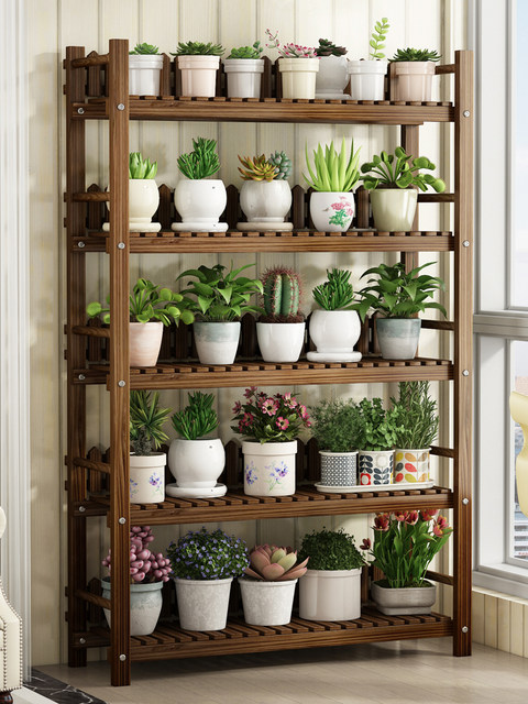 Flower Stand Storage Rack Solid Wood Multi-Layer Balcony Decoration Arrangement Floor-Standing Succulent Flower Pot Rack Indoor Living Room Simple