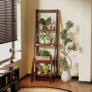 All-Natural Bamboo Floor-Standing Flower Stand, Multi-Layer Ladder-Style Storage Rack, Indoor Living Room Decorative Storage Rack, Balcony Plant Stand