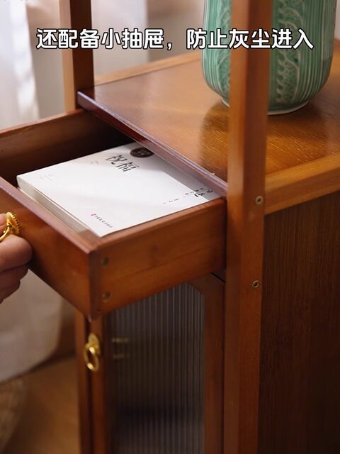 Antique-Style Small Narrow Shelving Unit for Tea Room, Tea Leaf Rack, Tea Cabinet, and Decorative Display Shelf