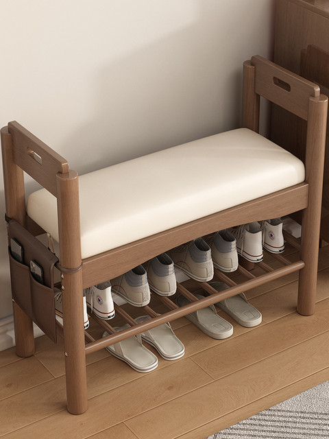 Heightened Armrest Shoe-Changing Bench, Home Entrance Seating Bench with Integrated Storage, Solid Wood Simple Storage Long Bench, 2026 New Model