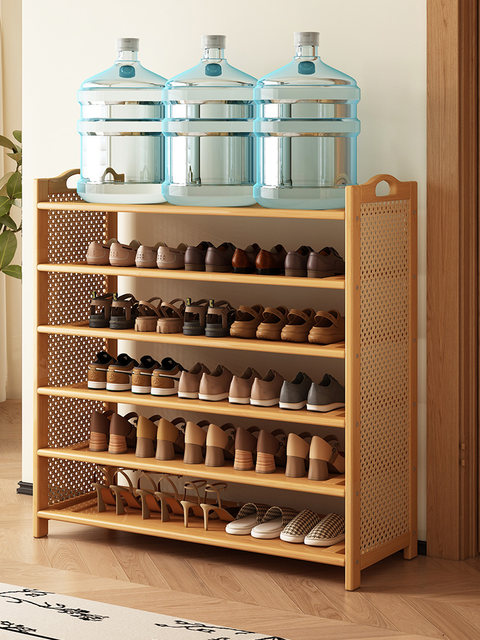Simple Multi-Layer Shoe Rack at the Entrance, Made of Solid Wood and Bamboo, Dust-Proof, Suitable for Dormitories and Home Use, Large Capacity, Shoe Cabinet Without Doors