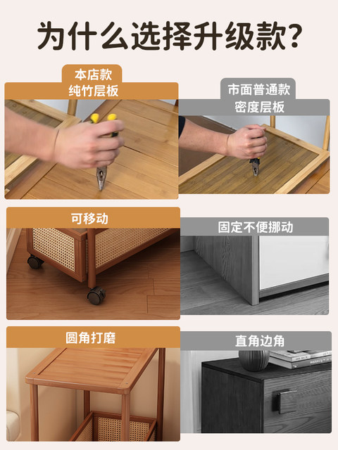 Multi-Layer Storage Rack, Small Trolley, Living Room Floor-Standing Mobile Household Storage Cabinet, Simple Bedside Cabinet