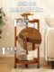 Solid Wood Round Bedroom Bedside Table, Household Mobile Small Cart, Multi-Layer Storage Rack with Wheels, Sofa Side Table