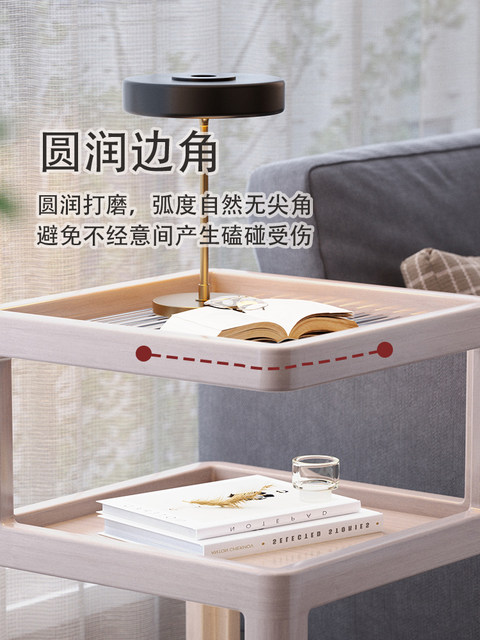 Movable Side Table, Sofa Side Cabinet, Small Apartment Living Room, Home Balcony Coffee Table, Folding Trolley, Cream-Style Bedroom Table