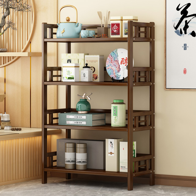 Chinese-Style Tea Cabinet Storage Rack, Entrance Hall Display Shelf, Multi-Purpose Bookshelf, Solid Wood Multi-Functional Rack, Tea Table, Multi-Layer Storage Rack