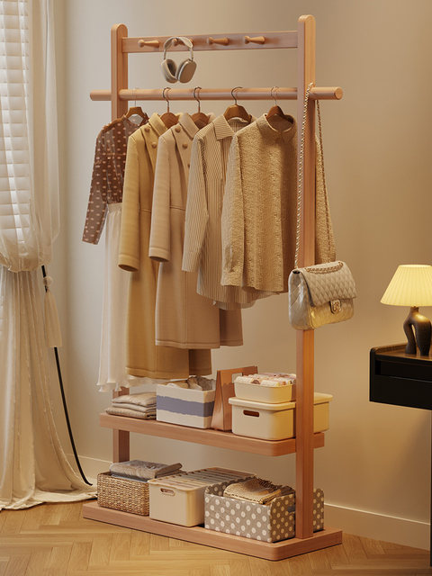 Solid Wood Coat Rack, Floor-Standing Bedroom Household Clothes Rack, Simple Clothes Storage Rack, Living Room Storage Rack