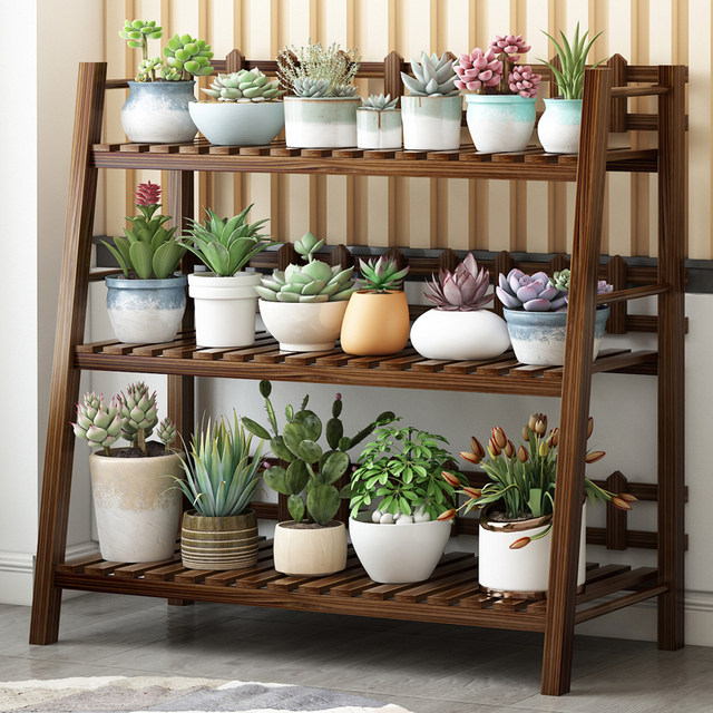 Flower Stand for Indoor Use, Made of Solid Wood, Multi-Layered, Suitable for Balcony Decoration, Floor-Standing Style for Living Room, Suitable for Succulents and Green Plants, Iron Art Flower Pot Stand