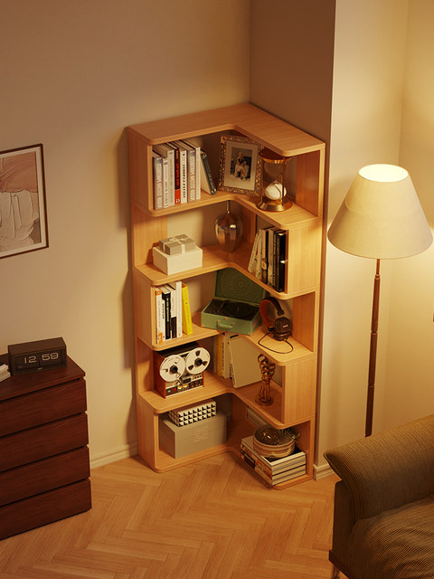 All Solid Wood Integrated Corner Bookshelf Against the Wall, Floor-Standing Narrow Cabinet, Household Storage Rack, Corner Storage Rack, Bookcase, Storage Cabinet