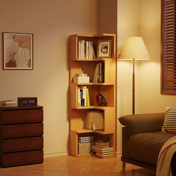 All Solid Wood Integrated Corner Bookshelf Against the Wall, Floor-Standing Narrow Cabinet, Household Storage Rack, Corner Storage Rack, Bookcase, Storage Cabinet