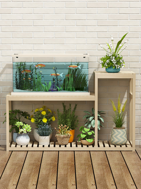 Flower Stand and Fish Tank Base Integrated Combination Solid Wood Home Display Stand Flower Stand Floor-Standing Living Room Simple Storage Rack