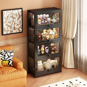 Acrylic Integrated Display Cabinet with Flip-Top Door, Bookshelf, Bookcase, Doll Storage Rack for Home Use in the Living Room, Floor-Standing Figurine Display Shelf