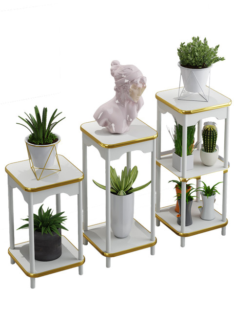 White Flower Stand for Living Room, Floor-Standing Nordic Balcony Plant Display Rack, Solid Wood Succulent Stand for Home Use