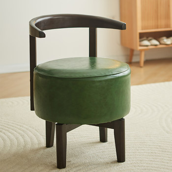 Solid Wood Rotating Stool for Children and Adults, Low Stool for Home Use, Solid Wood Living Room Sofa Bench, Round Stool Chair with Backrest