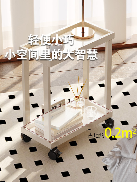 Small Side Table for Sofa, Movable Side Table, Cream Style, Living Room, Home Use, Simple, Does Not Take up Space, Wheeled Cart