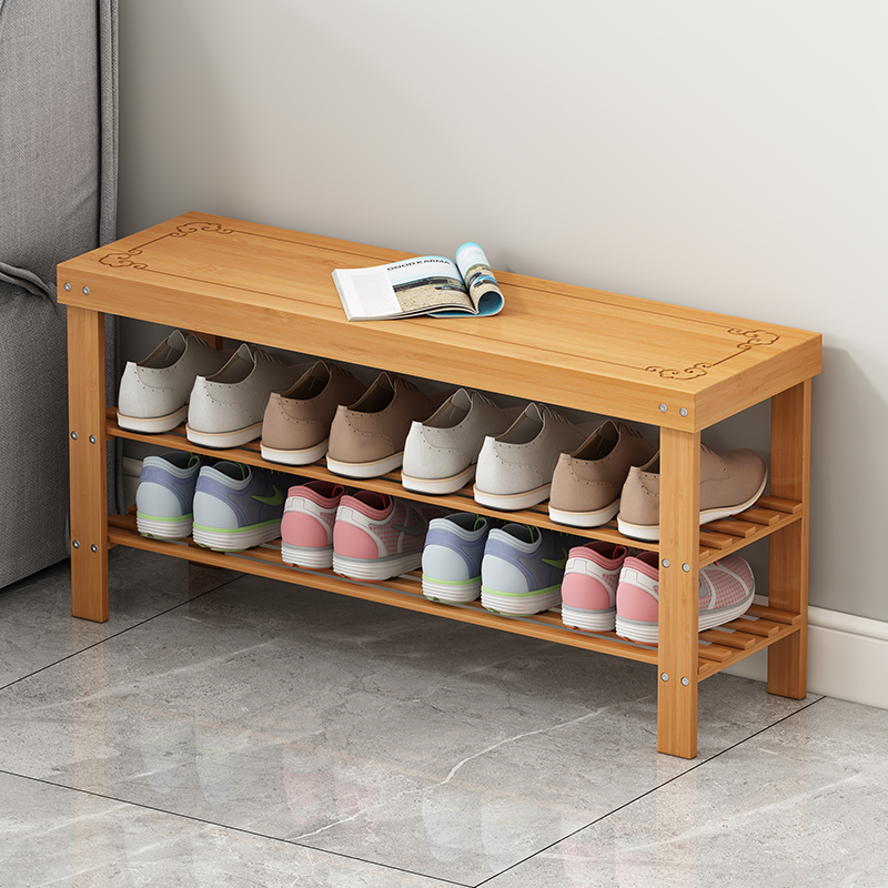 Small shoe frame Simple household shoe cabinet economy Province space changing shoe stool dust-proof multi-layer solid wood can sit shoe cabinet