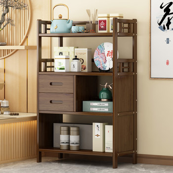 Chinese-Style Tea Cabinet Storage Rack, Entrance Hall Display Shelf, Multi-Purpose Bookshelf, Solid Wood Multi-Functional Rack, Tea Table, Multi-Layer Storage Rack