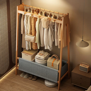 Bamboo Clothes Hanger for Bedroom, Large Capacity Storage Rack, Simple Home Bedside Coat Rack, 2026 New Popular Model