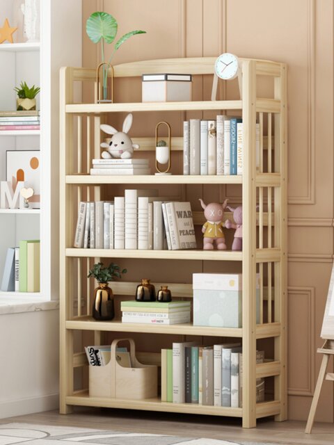 All Solid Wood Bookshelf Floor-Standing Storage Rack Bookcase Home Integrated Office Wall-Mounted Vertical Pine Storage Cabinet