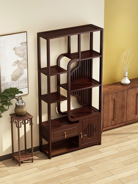 New Chinese-Style Display Shelf, Multi-Purpose Cabinet for Tea and Teacups, Storage Rack for Tea Room Decorations, Tobacco and Alcohol Rack, Multi-Purpose Cabinet