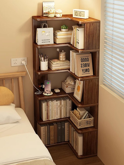 Corner Bookshelf, Floor-Standing Integrated Storage Rack, Non-Solid Wood Narrow Gap Cabinet, Children's Home Storage Rack, Living Room Simple Bookcase