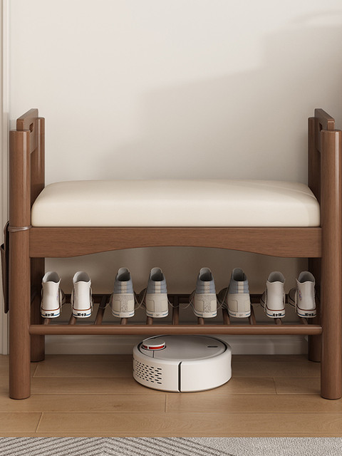 Heightened Armrest Shoe-Changing Bench, Home Entrance Seating Bench with Integrated Storage, Solid Wood Simple Storage Long Bench, 2026 New Model