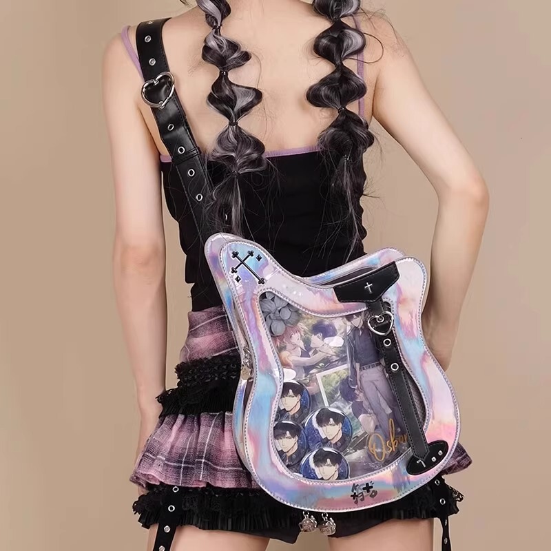 Guitar Pain Bag, Bass Pain Bag, Laser Shoulder Crossbody Writing Card Bag, Millet Tie Plate, Special-Shaped Sweet and Cool Guitar