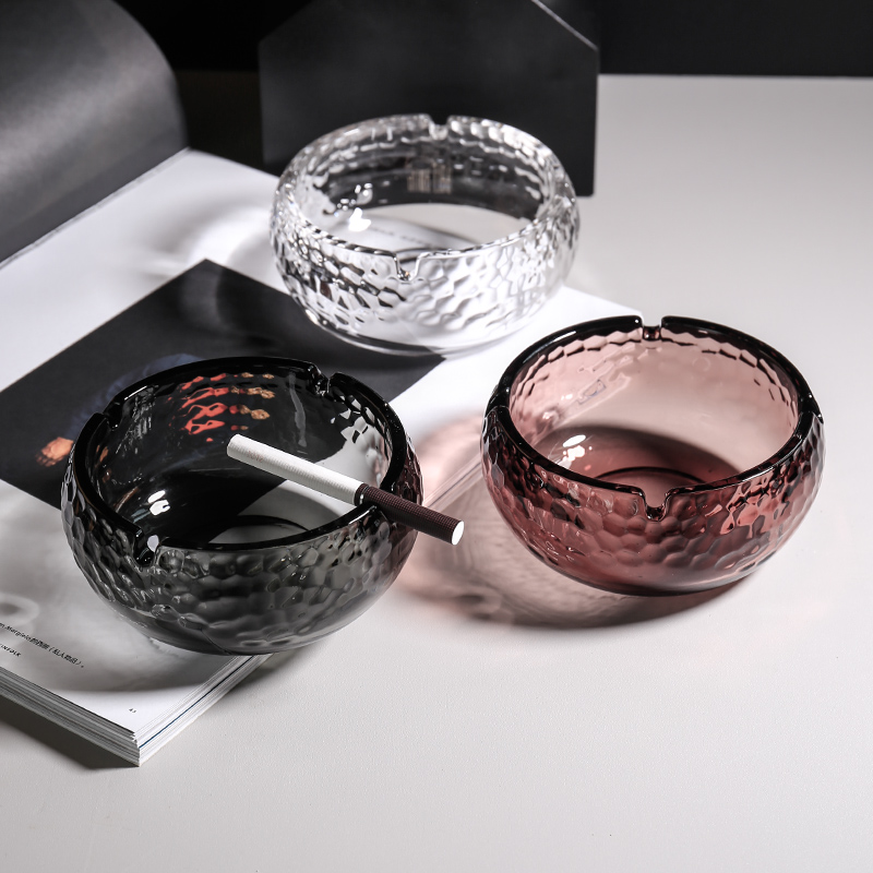 Wooden Nordic ins wind hammered glass ashtray home living room office creative round hotel ashtray