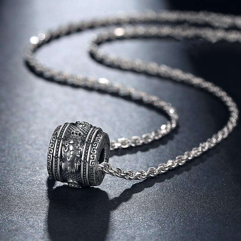Lucky Pixiu Fortune Bead Pendant Six-Word Mantra Unisex Vintage Necklace Trendy Niche Simple Sweater Chain Titanium Steel