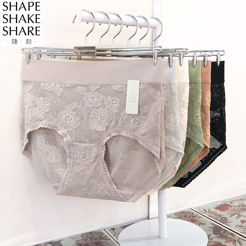 SHAPE engraved 3S new high-waisted comfortable sexy lace micro-pressed abdomen and hips pure cotton women's underwear 53017