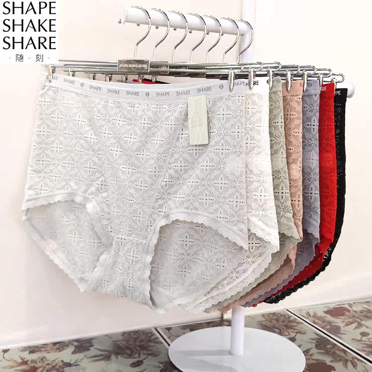 SHARE engraved 3S new high waist nylon mesh lace breathable cotton bottom file ladies boxer panties 53046