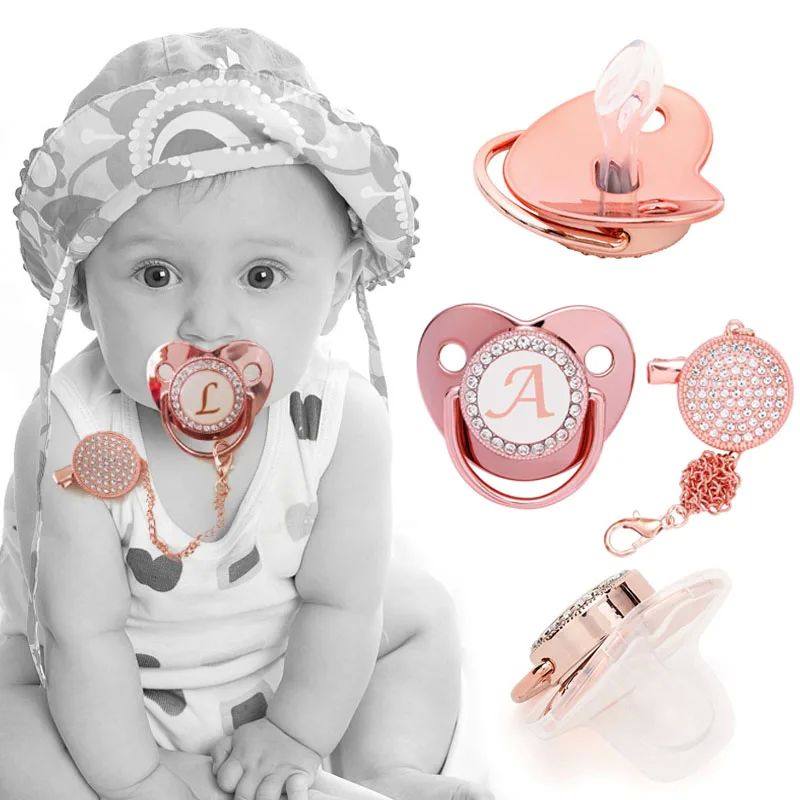 Newborn Baby Pacifier Clips Chain Rose Gold Bling Silicone ITaobao