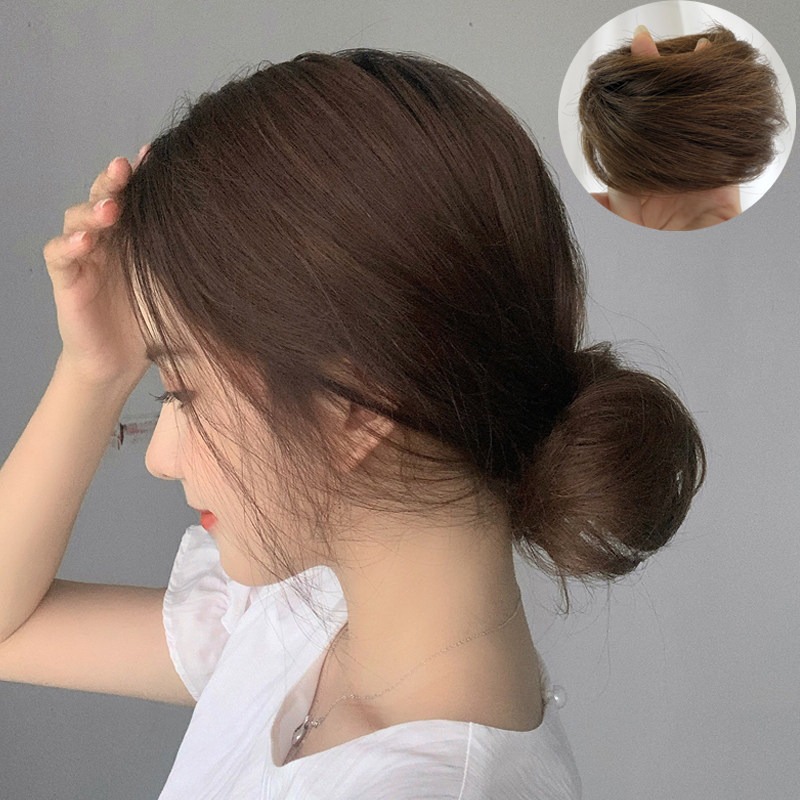 Ball head wig female real hair half pill head disc hair flower bud head natural realistic lazy fluffy wig wrapped hair ornament